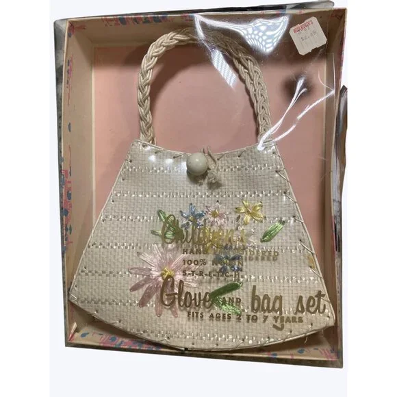 Girls Hand Embroidered White Vintage Bag W/Floral Design  Ages 2-7 Bag only - Picture 3 of 15